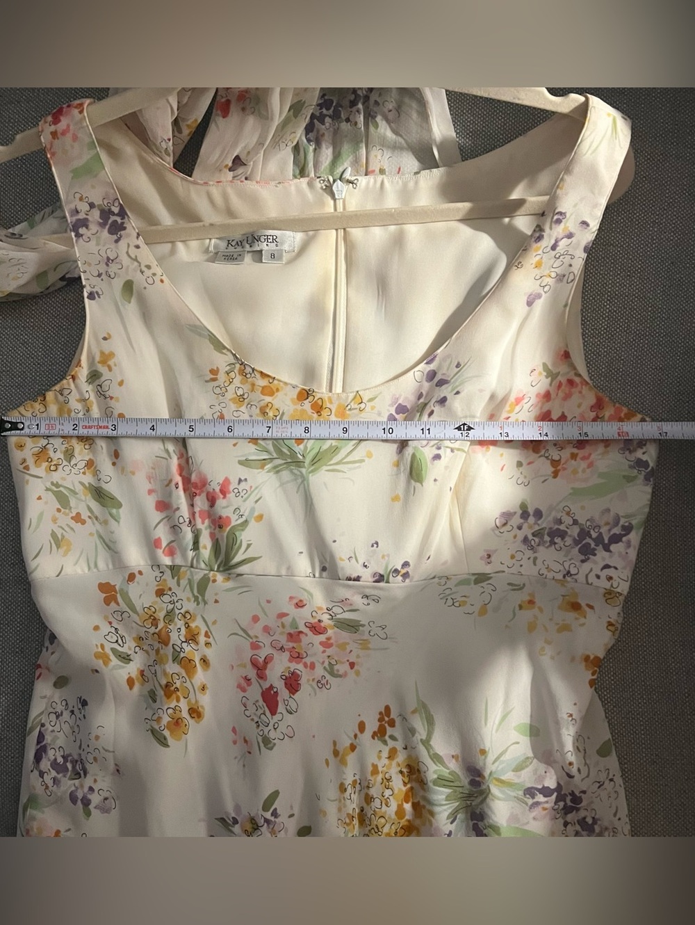 Vintage 90s Kay Unger Silk Floral Tiered Dress with Matching Scarf/Wrap. Size 8 - Picture 11 of 11